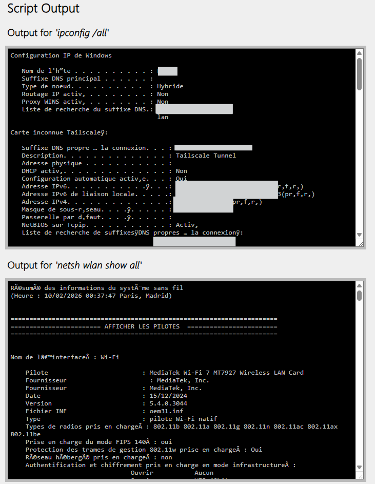 Sample script output